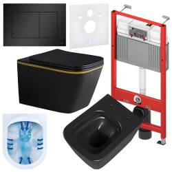 ZESTAW PODTYNKOWY WC STELAŻ TECE MISKA PEAK-WH-GL-RIM-02 PRZYCISK TC-9240407 CZARNY MAT