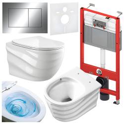 ZESTAW PODTYNKOWY WC STELAŻ TECE MISKA SKAL-WH-RIM-03 PRZYCISK TC-9240401 CHROM