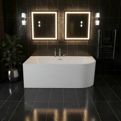 WANNA WOLNOSTOJĄCA PRZYŚCIENNA MERA2 509C2 LEWA BIAŁA PRZELEW CHROM 160x75 CM MERA2-509C2-L