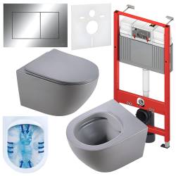 ZESTAW PODTYNKOWY WC STELAŻ TECE MISKA MIZU-MTGR-RIM-03 PRZYCISK TC-9240401 CHROM