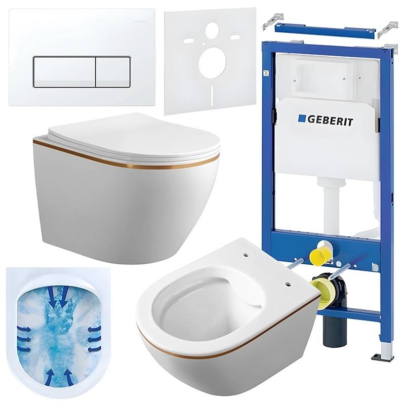 ZESTAW PODTYNKOWY WC STELAŻ GEBERIT DUOFIX MISKA MIZU-WH-GL-RIM-03 PRZYCISK DELTA 50 BIAŁY