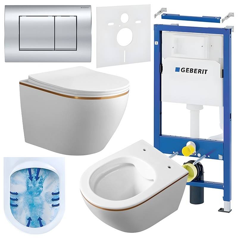 ZESTAW PODTYNKOWY WC STELAŻ GEBERIT DUOFIX MISKA MIZU-WH-GL-RIM-03 PRZYCISK DELTA 30 CHROM
