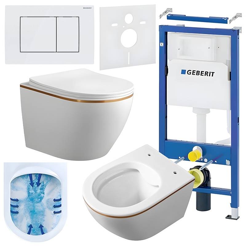 ZESTAW PODTYNKOWY WC STELAŻ GEBERIT DUOFIX MISKA MIZU-WH-GL-RIM-03 PRZYCISK DELTA 30 BIAŁY