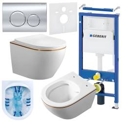 ZESTAW PODTYNKOWY WC STELAŻ GEBERIT DUOFIX MISKA MIZU-WH-GL-RIM-03 PRZYCISK DELTA 20 CHROM