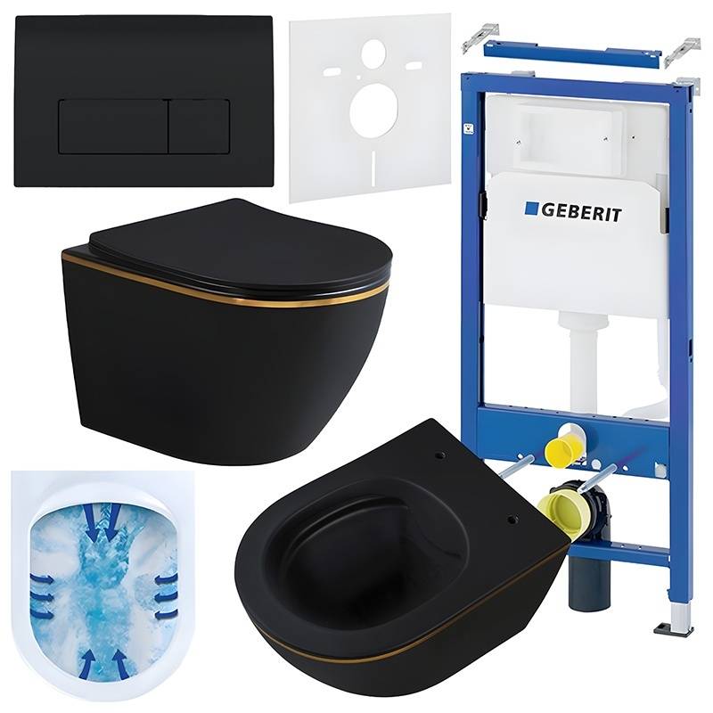 ZESTAW PODTYNKOWY WC STELAŻ GEBERIT DUOFIX MISKA MIZU-MTB-GL-RIM-03 PRZYCISK DELTA 50 CZARNY POŁYSK