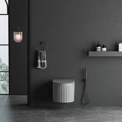 MISKA WC WISZĄCA RIMLESS LUMA-MTGR-RIM-03 SZARY MAT RYFLOWANA DESKA WOLNOOPADAJĄCA DUROPLAST LUMA-MTGR-RIM-03