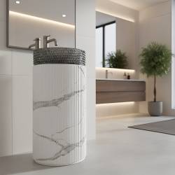 PODSTAWA UMYWALKOWA CERAMICZNA MARMUROWA RYFLOWANA TOWER-MAR-730 BIAŁA TOWER-MAR-730