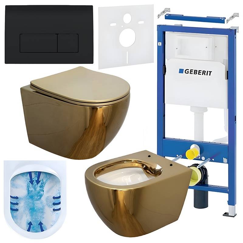 ZESTAW PODTYNKOWY WC STELAŻ GEBERIT DUOFIX MISKA MIZU-GL-WH-RIM-03 PRZYCISK DELTA 50 CZARNY POŁYSK