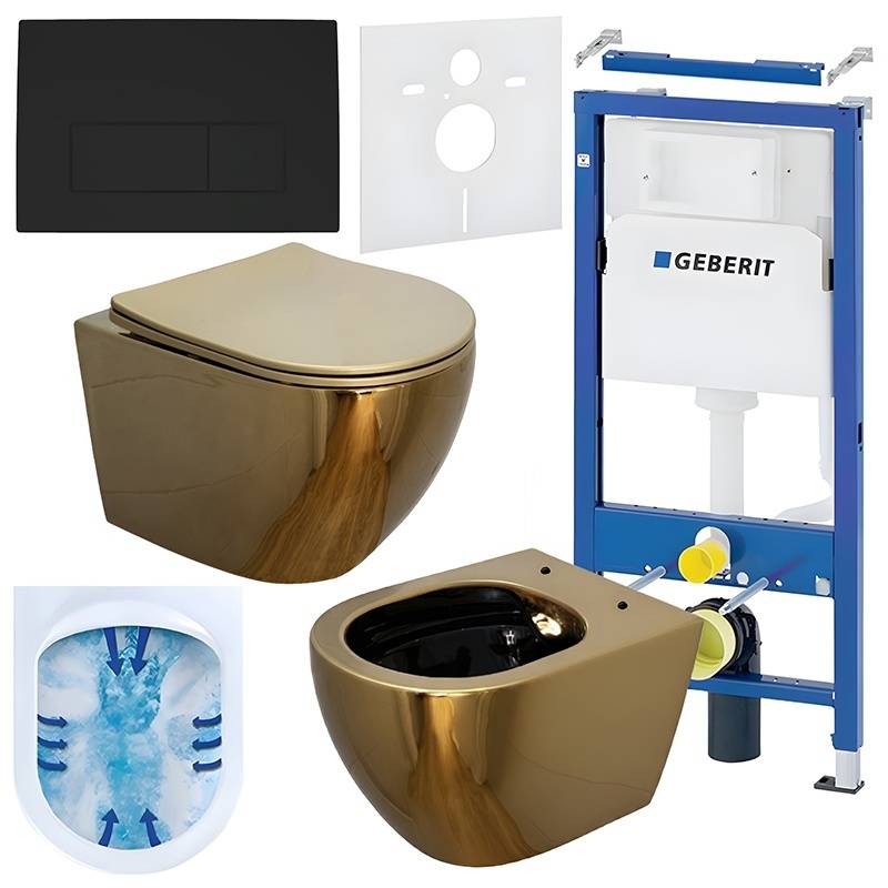 ZESTAW PODTYNKOWY WC STELAŻ GEBERIT DUOFIX MISKA MIZU-GL-BL-RIM-03 PRZYCISK DELTA 50 CZARNY MAT
