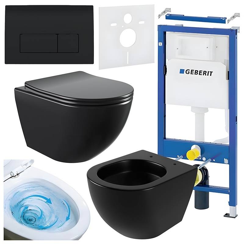 ZESTAW PODTYNKOWY WC STELAŻ GEBERIT DUOFIX MISKA NERO-MTB-03 PRZYCISK DELTA 50 CZARNY POŁYSK