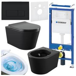 ZESTAW PODTYNKOWY WC STELAŻ GEBERIT DUOFIX MISKA ELITE-MTB-03 PRZYCISK DELTA 50 CZARNY POŁYSK