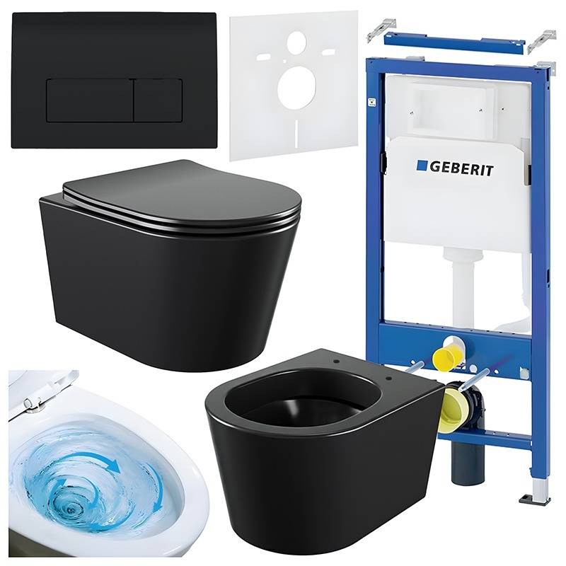ZESTAW PODTYNKOWY WC STELAŻ GEBERIT DUOFIX MISKA ELITE-MTB-03 PRZYCISK DELTA 50 CZARNY POŁYSK