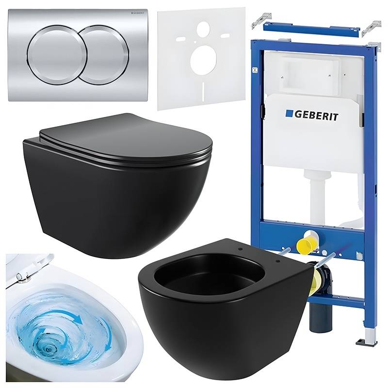 ZESTAW PODTYNKOWY WC STELAŻ GEBERIT DUOFIX MISKA NERO-MTB-03 PRZYCISK DELTA 01 CHROM