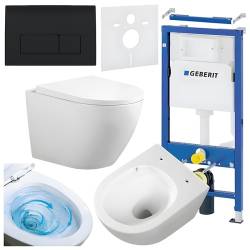 ZESTAW PODTYNKOWY WC STELAŻ GEBERIT DUOFIX MISKA FLOW-WH-TR-02 PRZYCISK DELTA 50 CZARNY POŁYSK