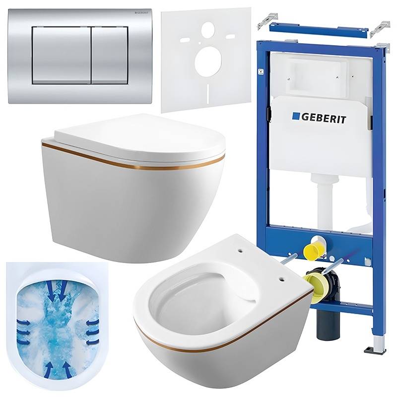 ZESTAW PODTYNKOWY WC STELAŻ GEBERIT DUOFIX MISKA MIZU-WH-GL-RIM-02 PRZYCISK DELTA 30 CHROM