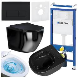 ZESTAW PODTYNKOWY WC STELAŻ GEBERIT DUOFIX MISKA FLOW-BL-TR-03 PRZYCISK DELTA 50 CZARNY POŁYSK
