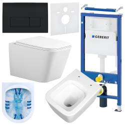 ZESTAW PODTYNKOWY WC STELAŻ GEBERIT DUOFIX MISKA RAIN-WH-RIM-03 PRZYCISK DELTA 50 CZARNY POŁYSK