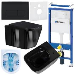 ZESTAW PODTYNKOWY WC STELAŻ GEBERIT DUOFIX MISKA RAIN-BL-RIM-03 PRZYCISK DELTA 50 CZARNY POŁYSK