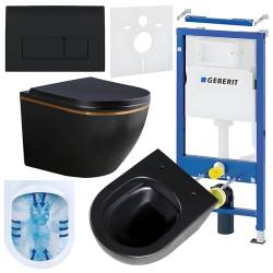 ZESTAW PODTYNKOWY WC STELAŻ GEBERIT DUOFIX MISKA PEAK-MTB-GL-RIM-02 PRZYCISK DELTA 50 CZARNY POŁYSK