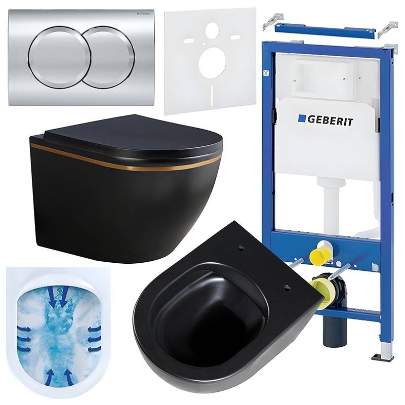 ZESTAW PODTYNKOWY WC STELAŻ GEBERIT DUOFIX MISKA PEAK-MTB-GL-RIM-02 PRZYCISK DELTA 01 CHROM