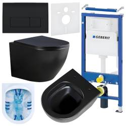 ZESTAW PODTYNKOWY WC STELAŻ GEBERIT DUOFIX MISKA PEAK-MTB-RIM-02 PRZYCISK DELTA 50 CZARNY POŁYSK