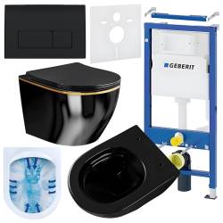 ZESTAW PODTYNKOWY WC STELAŻ GEBERIT DUOFIX MISKA MIZU-BL-GL-RIM-03 PRZYCISK DELTA 50 CZARNY POŁYSK
