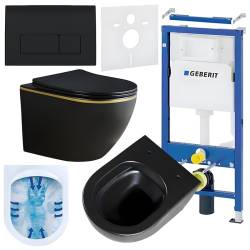 ZESTAW PODTYNKOWY WC STELAŻ GEBERIT DUOFIX MISKA PEAK-MTB-GL-RIM-03 PRZYCISK DELTA 50 CZARNY POŁYSK