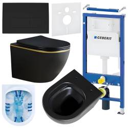 ZESTAW PODTYNKOWY WC STELAŻ GEBERIT DUOFIX MISKA PEAK-MTB-GL-RIM-03 PRZYCISK DELTA 50 CZARNY MAT