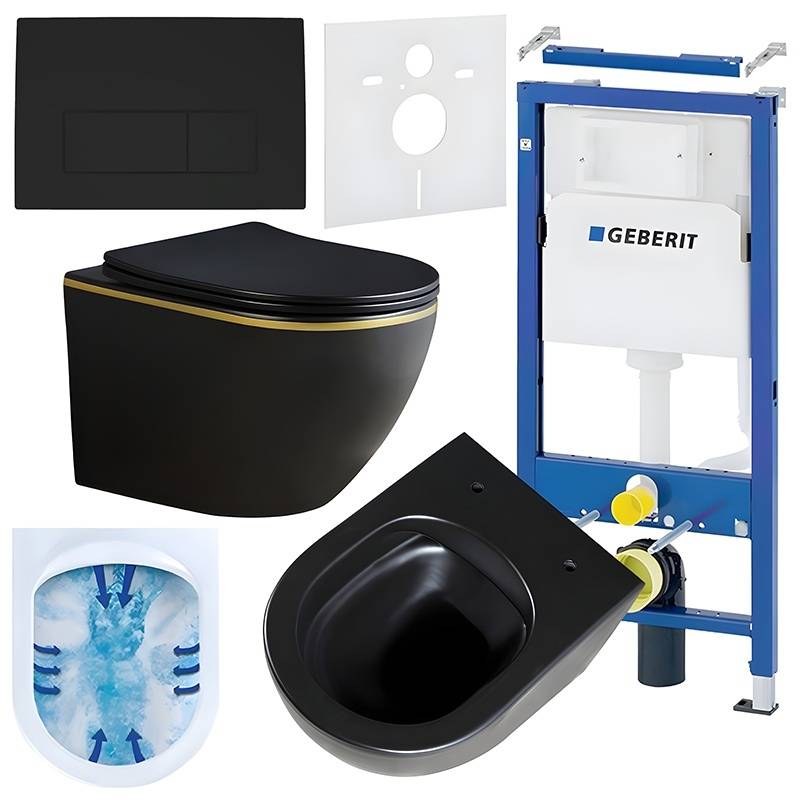 ZESTAW PODTYNKOWY WC STELAŻ GEBERIT DUOFIX MISKA PEAK-MTB-GL-RIM-03 PRZYCISK DELTA 50 CZARNY MAT