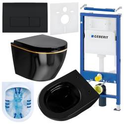 ZESTAW PODTYNKOWY WC STELAŻ GEBERIT DUOFIX MISKA MIZU-BL-GL-RIM-02 PRZYCISK DELTA 50 CZARNY POŁYSK