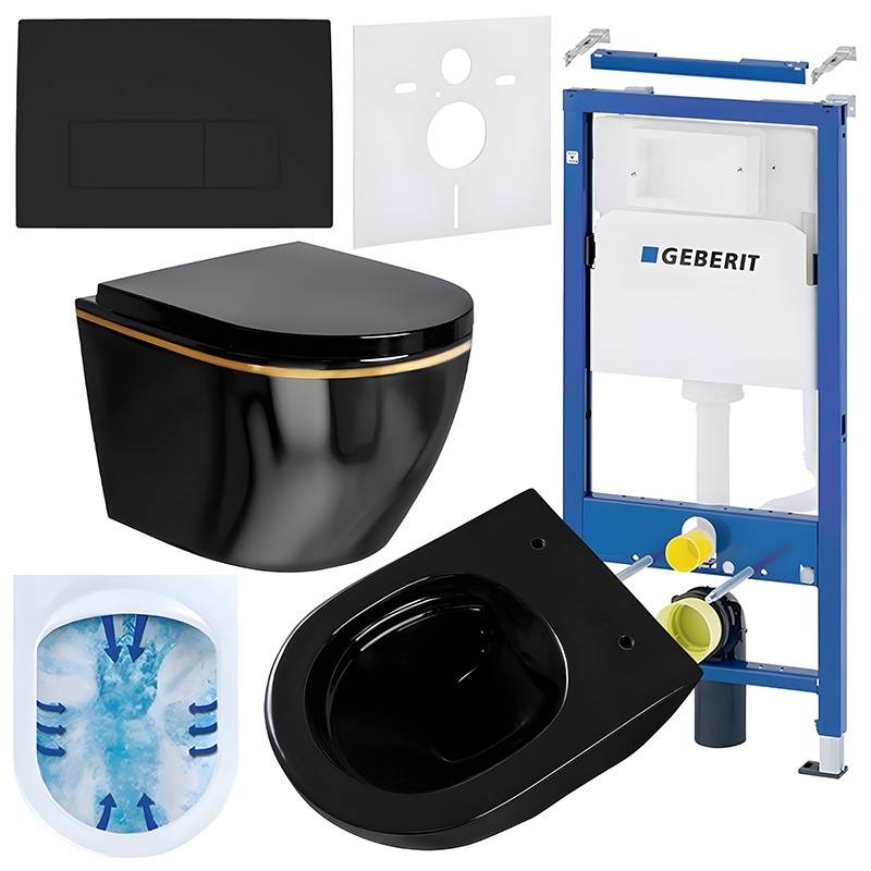 ZESTAW PODTYNKOWY WC STELAŻ GEBERIT DUOFIX MISKA MIZU-BL-GL-RIM-02 PRZYCISK DELTA 50 CZARNY MAT