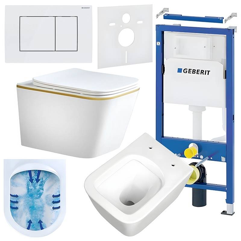 ZESTAW PODTYNKOWY WC STELAŻ GEBERIT DUOFIX MISKA RAIN-WH-GL-RIM-03 PRZYCISK DELTA 30 BIAŁY