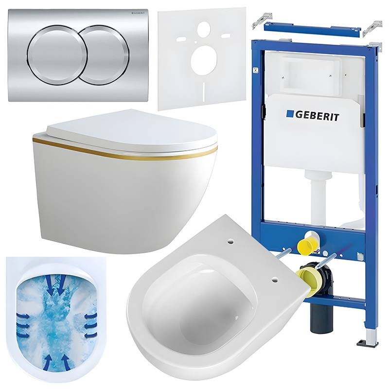 ZESTAW PODTYNKOWY WC STELAŻ GEBERIT DUOFIX MISKA PEAK-WH-GL-RIM-02 PRZYCISK DELTA 01 CHROM