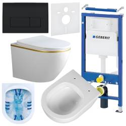 ZESTAW PODTYNKOWY WC STELAŻ GEBERIT DUOFIX MISKA PEAK-WH-GL-RIM-03 PRZYCISK DELTA 50 CZARNY POŁYSK