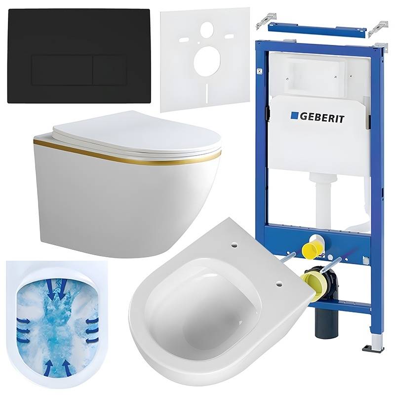 ZESTAW PODTYNKOWY WC STELAŻ GEBERIT DUOFIX MISKA PEAK-WH-GL-RIM-03 PRZYCISK DELTA 50 CZARNY MAT