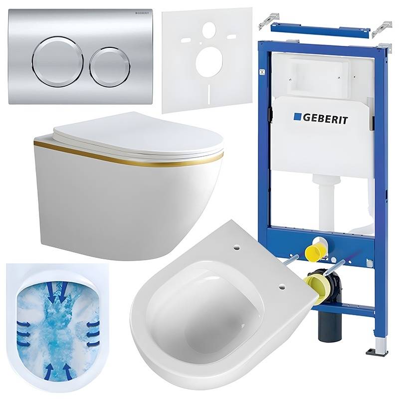 ZESTAW PODTYNKOWY WC STELAŻ GEBERIT DUOFIX MISKA PEAK-WH-GL-RIM-03 PRZYCISK DELTA 20 CHROM
