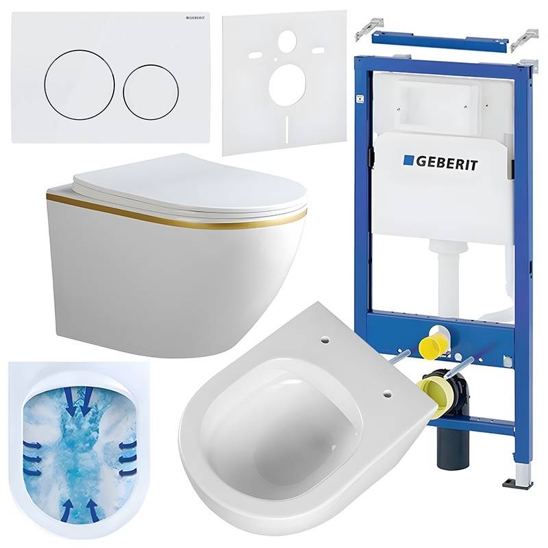 ZESTAW PODTYNKOWY WC STELAŻ GEBERIT DUOFIX MISKA PEAK-WH-GL-RIM-03 PRZYCISK DELTA 20 BIAŁY