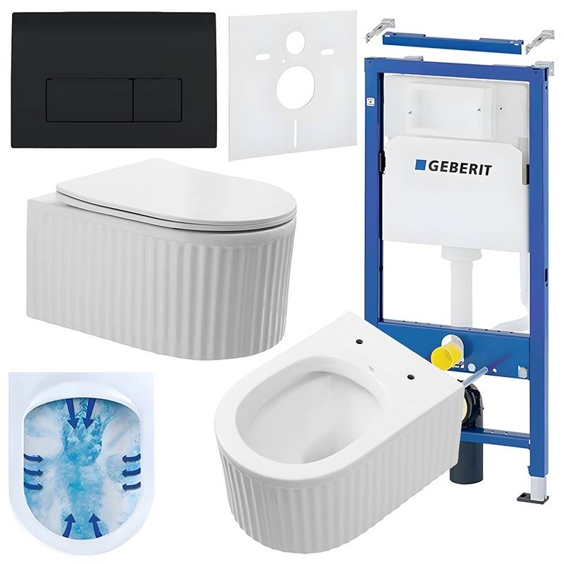 ZESTAW PODTYNKOWY WC STELAŻ GEBERIT DUOFIX MISKA LUMA-WH-RIM-03 PRZYCISK DELTA 50 CZARNY POŁYSK