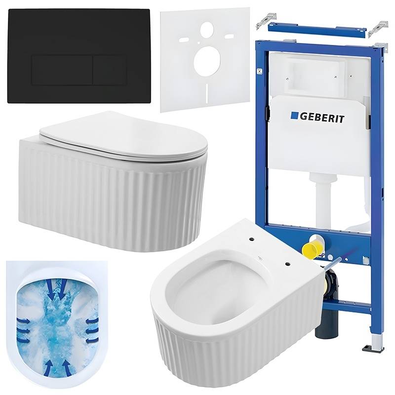 ZESTAW PODTYNKOWY WC STELAŻ GEBERIT DUOFIX MISKA LUMA-WH-RIM-03 PRZYCISK DELTA 50 CZARNY MAT