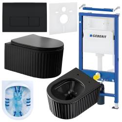ZESTAW PODTYNKOWY WC STELAŻ GEBERIT DUOFIX MISKA LUMA-BL-RIM-03 PRZYCISK DELTA 50 CZARNY POŁYSK
