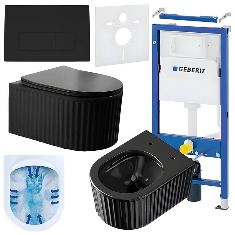 ZESTAW PODTYNKOWY WC STELAŻ GEBERIT DUOFIX MISKA LUMA-BL-RIM-03 PRZYCISK DELTA 50 CZARNY MAT
