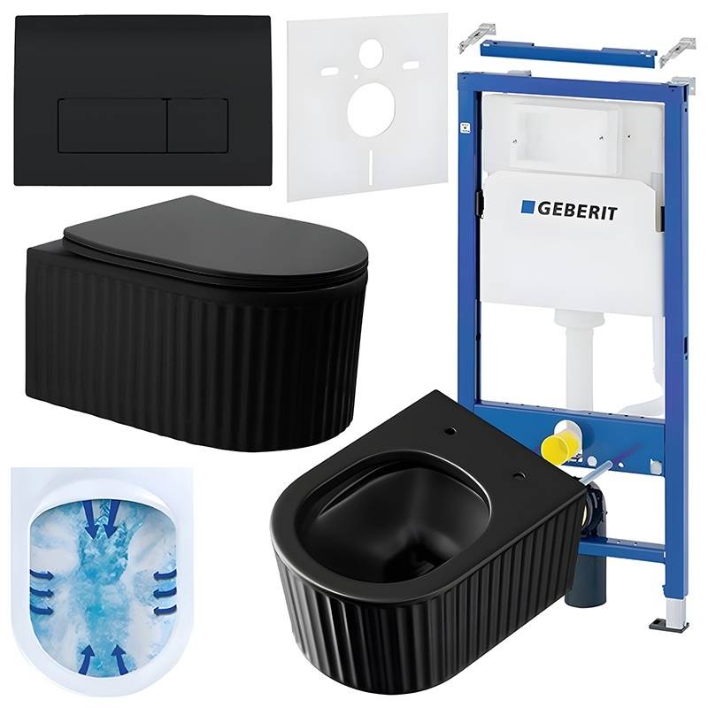 ZESTAW PODTYNKOWY WC STELAŻ GEBERIT DUOFIX MISKA LUMA-MTB-RIM-03 PRZYCISK DELTA 50 CZARNY POŁYSK
