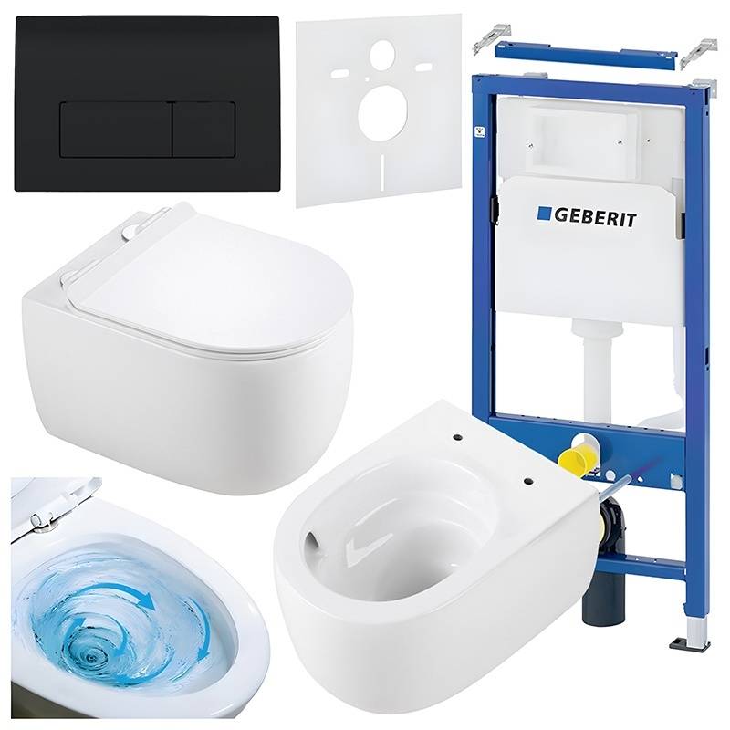 ZESTAW PODTYNKOWY WC STELAŻ GEBERIT DUOFIX MISKA LAKE-WH-TR-01 PRZYCISK DELTA 50 CZARNY POŁYSK