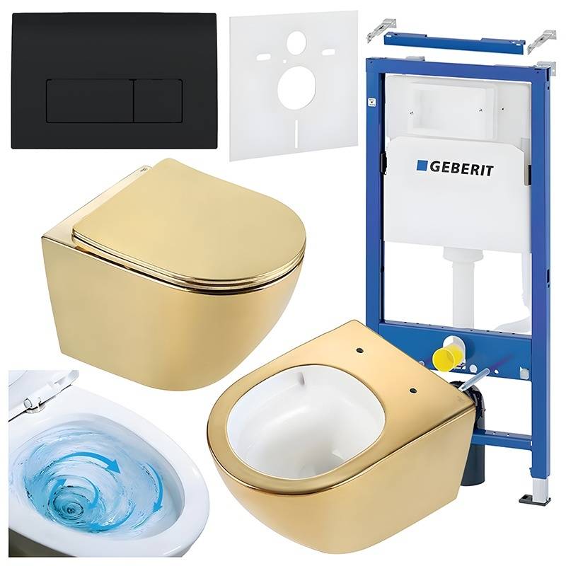 ZESTAW PODTYNKOWY WC STELAŻ GEBERIT DUOFIX MISKA FLOW-GL-WH-TR-03 PRZYCISK DELTA 50 CZARNY POŁYSK