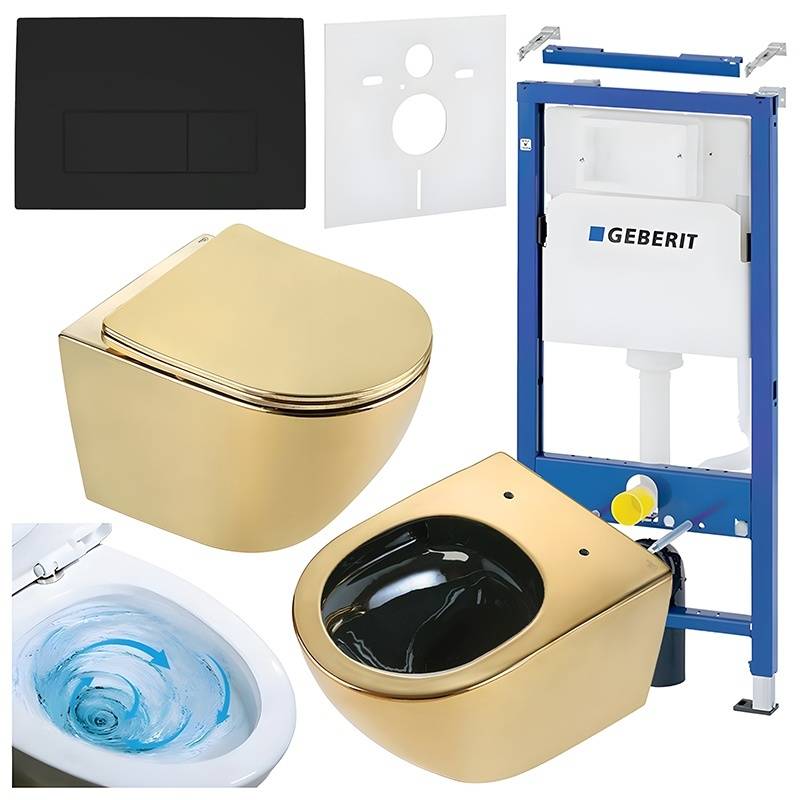 ZESTAW PODTYNKOWY WC STELAŻ GEBERIT DUOFIX MISKA FLOW-GL-BL-TR-03 PRZYCISK DELTA 50 CZARNY MAT