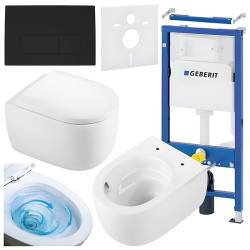 ZESTAW PODTYNKOWY WC STELAŻ GEBERIT DUOFIX MISKA LAKE-WH-TR-02 PRZYCISK DELTA 50 CZARNY MAT