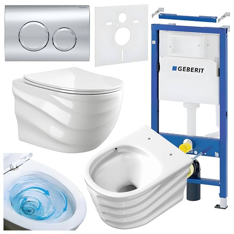 ZESTAW PODTYNKOWY WC STELAŻ GEBERIT DUOFIX MISKA SKAL-WH-RIM-03 PRZYCISK DELTA 20 CHROM