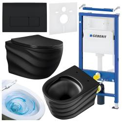 ZESTAW PODTYNKOWY WC STELAŻ GEBERIT DUOFIX MISKA SKAL-MTB-RIM-01 PRZYCISK DELTA 50 CZARNY POŁYSK