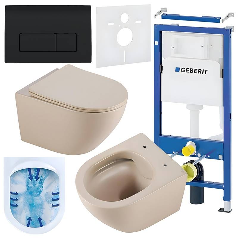 ZESTAW PODTYNKOWY WC STELAŻ GEBERIT DUOFIX MISKA MIZU-CAP-RIM-03 PRZYCISK DELTA 50 CZARNY POŁYSK