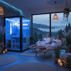 SAUNA FIŃSKA WYSOKOTEMPERATUROWA Z PIECEM FORSA1-BL/HARVIA 3,5KW 1-2 OSOBOWA 120x120 CM
